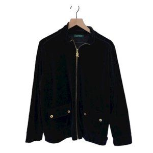 Lauren Ralph Lauren Velour Track Suit Zip Jacket in Black with Button Pockets